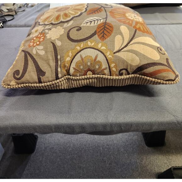 THROW PILLOW Boho Floral Striped Beige Yellow Orange Double Sided 19" x 19" x 5" - Picture 6 of 10